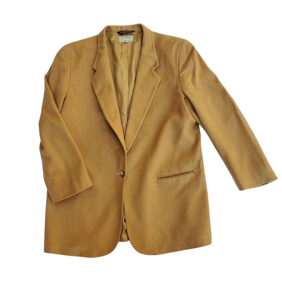 Vintage L. L. Bean Camel Tan Wool Cashmere Blazer Jacket USA Size 18R - Picture 1 of 8
